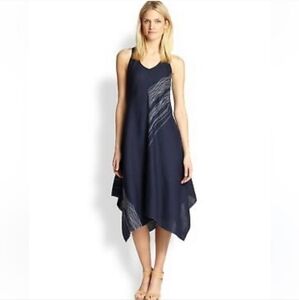 || EILEEN FISHER || navy blue, Irish linen dress, jumper, embroidery, size small
